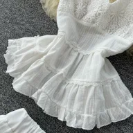White Summer Vacation Set for Women Lace Trim Halter Neck Top and Chiffon Skirt Casual Beachwear