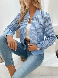 Womens Long Sleeve Zip Front Cardigan Jacket with Floral Print Casual Outerwear for Fall Wholesa