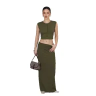 Womens Soft Modal Two Piece Set Sleeveless Top and Mermaid Skirt Casual Style for Spring Summer