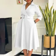 Plus Size Womens Dress Elegant A Line Silhouette Classic Collar Solid Color Autumn Collection