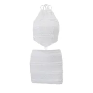 Womens Summer Crop Top and Bodycon Skirt Set Irregular Hem Design Casual Chic Style Available in White and Black Wholesale