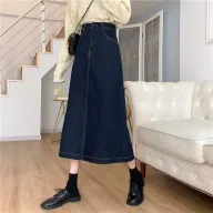 High Waist A Line Midi Skirt Slim Fit Stretch Denim Casual Everyday Wear customizable