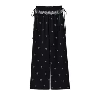 Summer Womens Casual Pants Lace Trim Bow Detail Loose Fit Wide Leg Perfect for Everyday Wear Wholesale Available