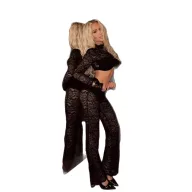 Lace Panel Sheer Bodysuit and Slim Fit Pants Set for Women Elegant Black Outfit for Parties and Events