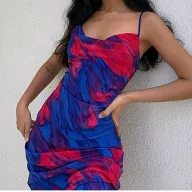 Summer Womens Floral Print Midi Dress with Spaghetti Straps and Backless Design in Purple Available in Multiple Sizes