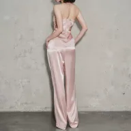 High Waist Satin Straight Leg Pants for Women Casual Street Style Available in Blue and Pink Wholesale Supply