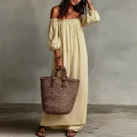 Vacation Style Maxi Dress Casual Loose Fit Off Shoulder Design Comfortable Fabric Perfect for Summer Outings