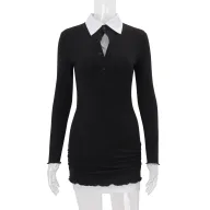 Womens Long Sleeve Dress Set Slim Fit College Style Spring Fashion Available in Black Wholesale Sizes S M L