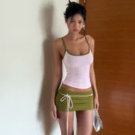 Womens Casual Set Stylish Sleeveless Top and Ruched Bodycon Skirt Spring Fashion Available in Pink and Green Wholesale