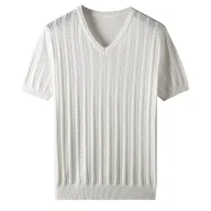 Mens Loose Fit Cotton Knitted Short Sleeve V Neck T Shirt Breathable Summer Top Available in Multiple Colors and Sizes