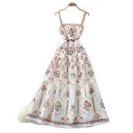 French Country Style Floral Print Maxi Dress High Waist A Line Silhouette Sleeveless Summer Vacation Wear Wholesale