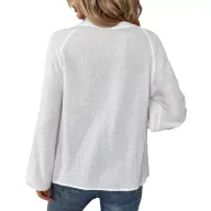 Loose Fit Embroidered V Neck Long Sleeve Shirt for Women Summer Casual Style Available in White Wholesale Options