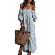 Vacation Style Maxi Dress Casual Loose Fit Off Shoulder Design Comfortable Fabric Perfect for Summer Outings