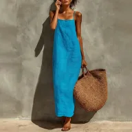 Summer Maxi Dress Solid Color Casual Style Sleeveless Comfortable Fabric Perfect for Vacation Wholesale Available