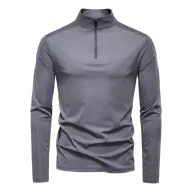 Mens Casual Long Sleeve T Shirt Slim Fit Stand Collar Breathable Polyester Solid Pattern UPF 100 Protection