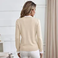 Lace Panel Round Neck Sweater French Style Soft Fabric Solid Color Womens Fashion for Spring Fall Wholesale