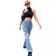 Womens Distressed Denim Jeans Casual Street Style Blue Wash Available in XS to L Wholesale Supply low MOQ