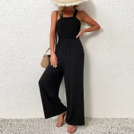 Black Wide Leg Jumpsuit for Women Casual Summer Style Comfortable Sleeveless Design