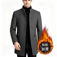 Mens Wool Blend Overcoat Thickened Mid Length Warm Stylish Autumn Winter Outerwear OEM Available