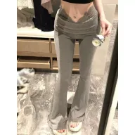 High Waisted Flared Casual Pants Lace Paneling Slim Fit Lightweight Fabric Autumn Fashion for Women Wholesale