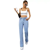 Casual Womens Straight Leg Denim Jeans Boyfriend Style Blue Color ready to ship