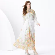 Womens Two Piece Set Long Sleeve Printed Chiffon Top and High Waist Maxi Skirt Casual Summer Outfit