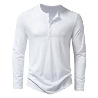 Mens Long Sleeve Collarless T Shirt in Solid Colors Made of Polyester for Spring Casual Wear
