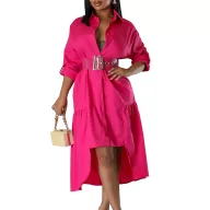 Casual Button Up Shirt Dress for Women Loose Fit Solid Color Available in Black and Beige Wholesale with Low MOQ