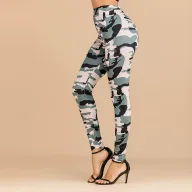 Womens Casual Pants Retro Printed Pencil Trousers Slim Fit Apricot Color ready to ship