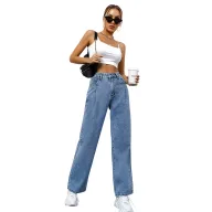 High Waist Wide Leg Jeans for Women Loose Fit Casual Denim Blue fast shipping OEM ODM service