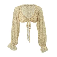 Womens Floral Print Long Sleeve Crop Top French Style Bell Sleeves Trendy Design Autumn Fashion Wholesale Available