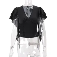Womens Summer Top Fashionable American Style Unique Design Side Hollow Out Short Sleeve Casual Wear Wholesale