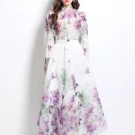 Womens Floral Print Two Piece Set Lantern Sleeve Top High Waist Skirt Spring Fashion