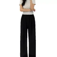 Womens High Waisted Ice Silk Wide Leg Trousers Lightweight Relaxed Fit Textured Fabric Summer Casual Wear