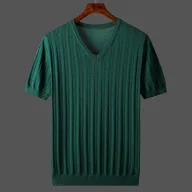 Mens Loose Fit Cotton Knitted Short Sleeve V Neck T Shirt Breathable Summer Top Available in Multiple Colors and Sizes