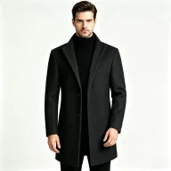 Mens Wool Blend Overcoat Thickened Mid Length Warm Stylish Autumn Winter Outerwear OEM Available