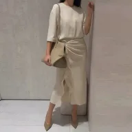 Summer Casual Dress for Women Solid Color Split Hem Pleated Design Vacation Style Wholesale Available