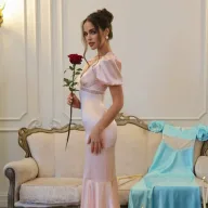 Bodycon Mermaid Dress V Neck Lace Detail Elegant Satin Fabric Perfect for Formal Events