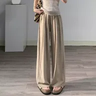Summer Loose Fit Wide Leg Trousers Lightweight Acetate Fabric High Waisted Casual Style Perfect for Everyday Wear
