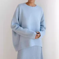 Womens Knit Sweater Round Neck Loose Fit Solid Color Autumn Winter Fashion Wholesale Available