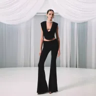 Sleeveless Blouse and High Waist Flare Pants Set Casual Fashion Solid Color