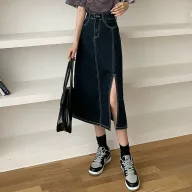 High Waist Split Denim Skirt for Women Slim Fit Mid Length Bodycon Design Spring Summer Fashion