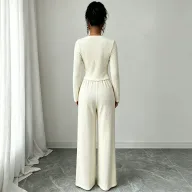 Womens Two Piece Set Square Neckline Double Breasted Top and Wide Leg Pants Casual Office Wear