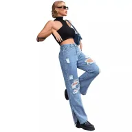 Womens Distressed Denim Jeans Casual Street Style Blue Wash Available in XS to L Wholesale Supply low MOQ