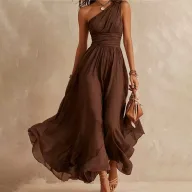 Elegant High Waist Sleeveless Long Dress in Solid Polyester for Parties and Events Available in Multiple Colors and Sizes