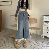 High Waist Denim Midi Skirt Slim Fit A Line Design Summer Casual Wear factory direct