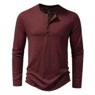 Mens Long Sleeve Collarless T Shirt in Solid Colors Made of Polyester for Spring Casual Wear