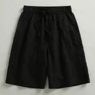 Vintage Loose Fit Sleeveless Solid Color Shorts for Men with Elastic Waist Casual Summer Wear