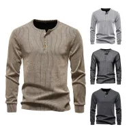 Mens Casual Long Sleeve Henley T Shirt Available in White Black Gray Khaki Wholesale Sizes S to XXL