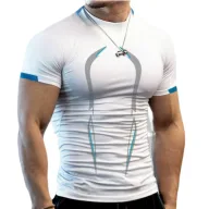 Mens Slim Fit Breathable Sporty Short Sleeve T Shirt in Solid Color Polyester for Summer Training